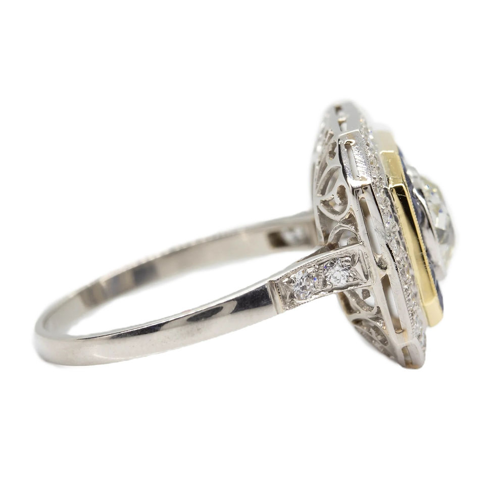 Thumbnail: Art Deco Designed 2.49ctw Old Diamond and Sapphire Double Halo  Engagement Ring