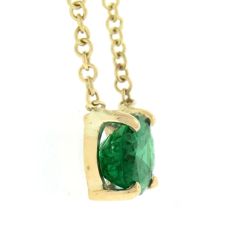 Thumbnail: 14K Gold 0.56ctw Oval Cut Sideways Emerald Solitaire Pendant Necklace