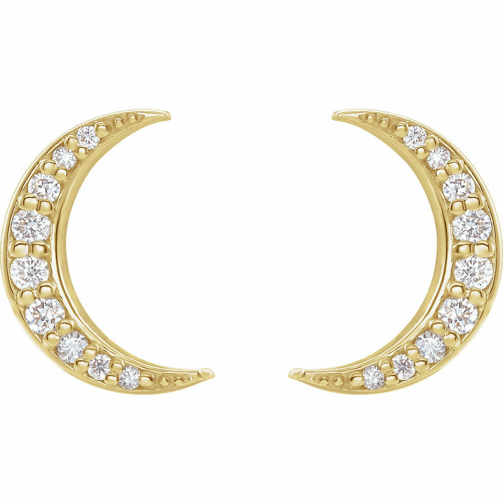 Thumbnail: Diamond Victorian Boho Inspired Gold Diamond Crescent Moon Stud Earrings