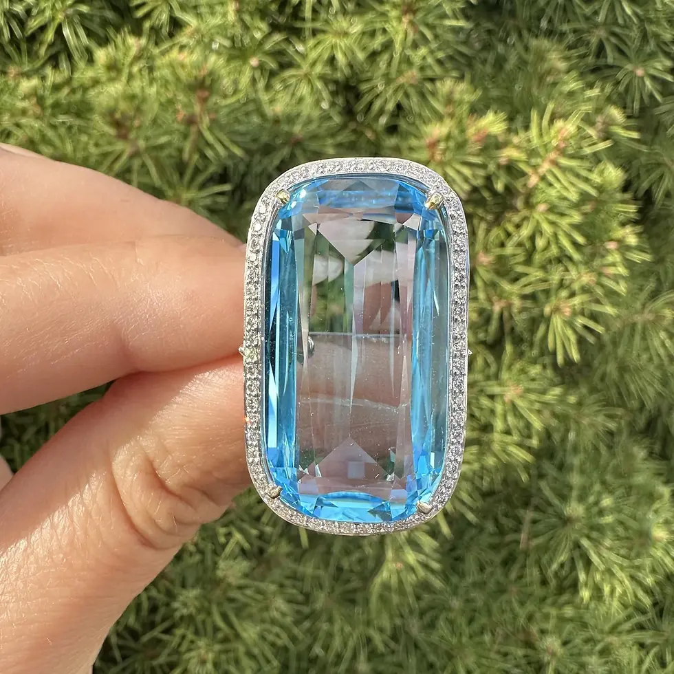 Thumbnail: 18k White Gold 29.10ctw Large Long Cushion Blue Topaz Diamond Halo Statement Ring