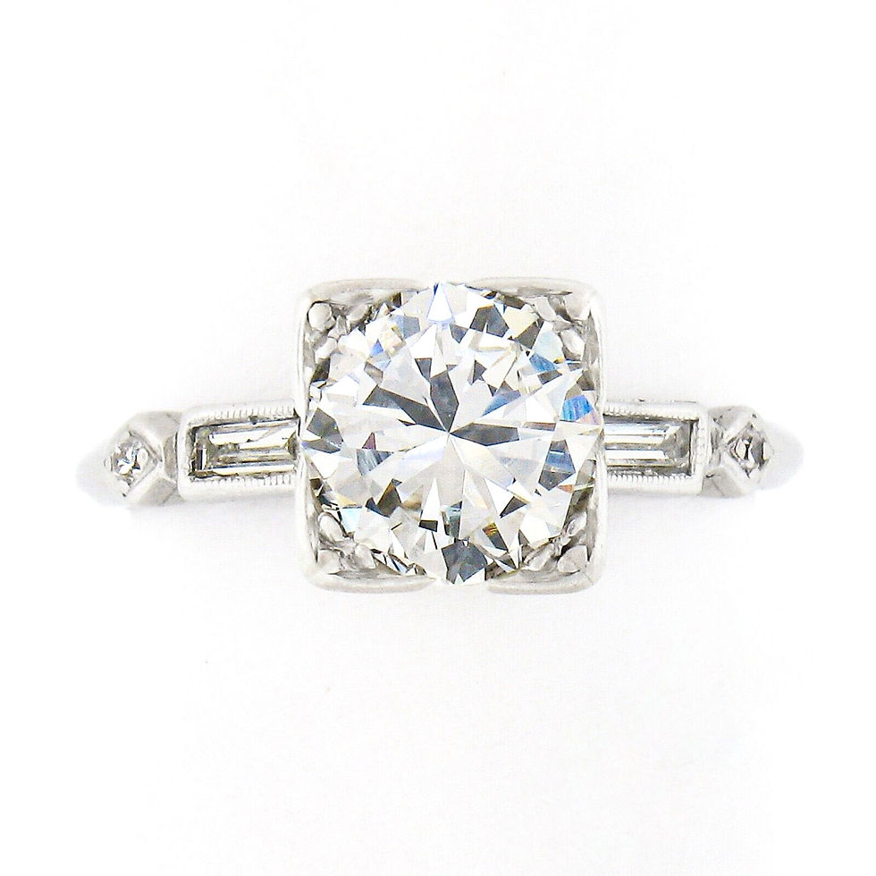 Thumbnail: Vintage Platinum 1.50ctw Round Solitaire Baguette Diamond Engagement Ring