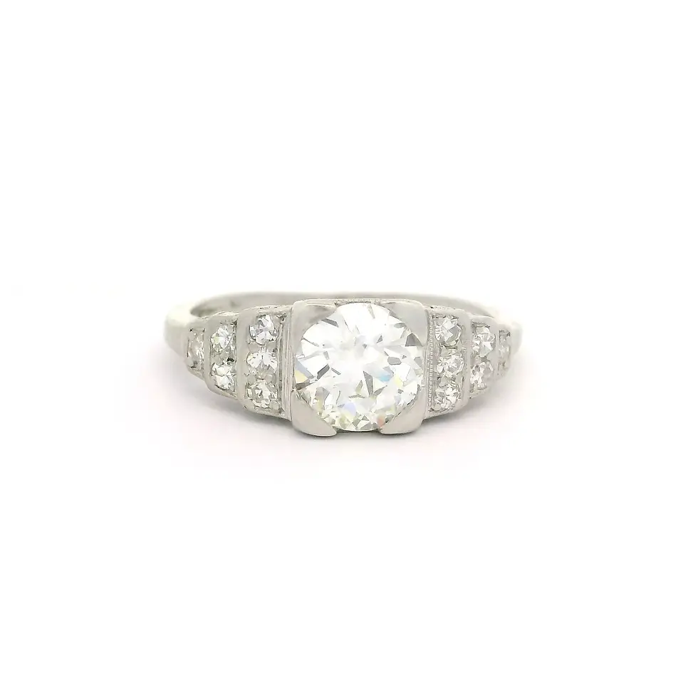 Thumbnail: Antique Art Deco Platinum 0.92ctw Diamond Step Sides Engagement Ring