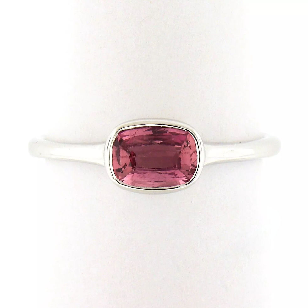 Thumbnail: 18k White Gold 0.81ctw Cushion Cut Padparadscha Sapphire Bezel Solitaire Ring