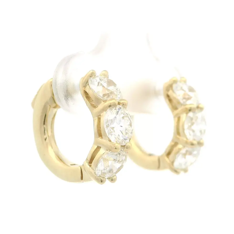 Thumbnail: 14k Yellow Gold  2.72ctw 6 Round Large Diamond Hoop Huggie Earrings