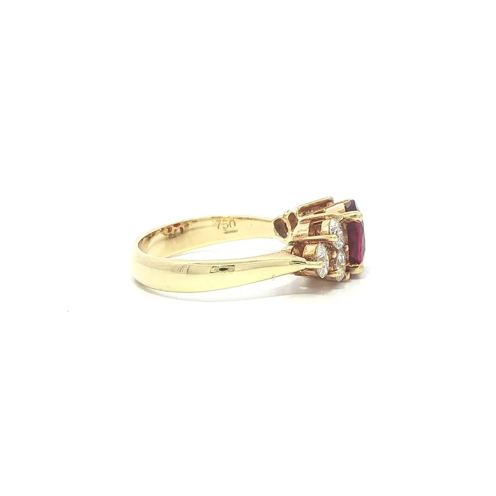 Thumbnail: 18k Yellow Gold 1.85ctw High Quality Oval Ruby & Diamond Cluster Sides Ring