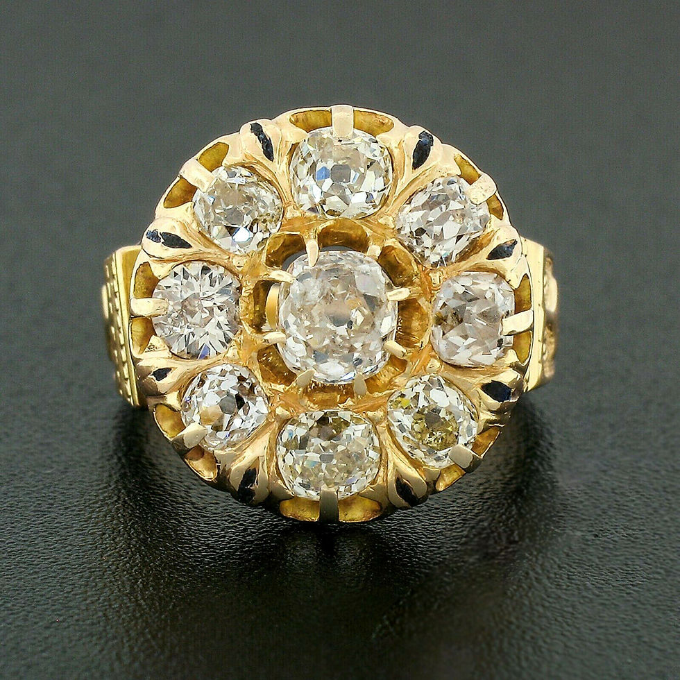 Thumbnail: Antique Victorian 18k Gold 2.95ctw Old Mine Cut Diamond Blue Enamel Platter Ring