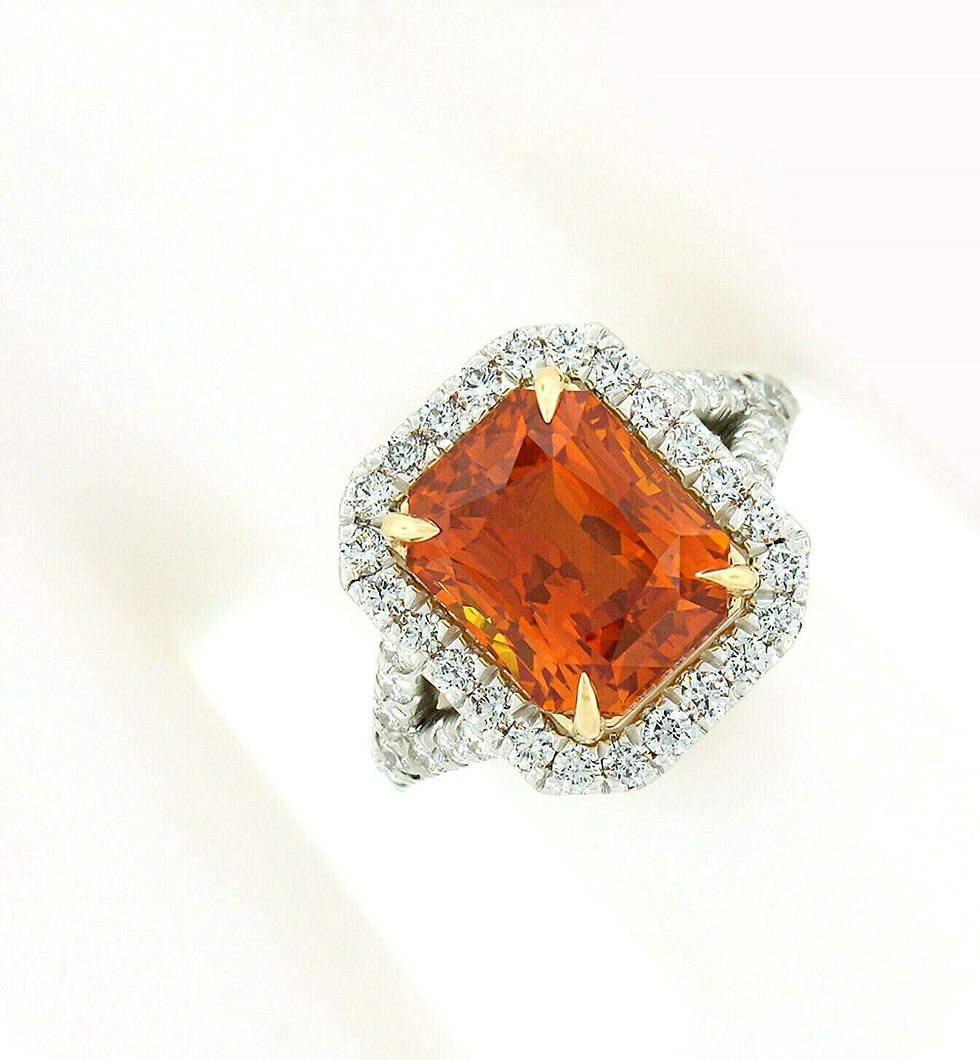 Thumbnail: Platinum & 18K Gold 7.78ct GIA Vivid Orange Sapphire & Diamond Cocktail Ring