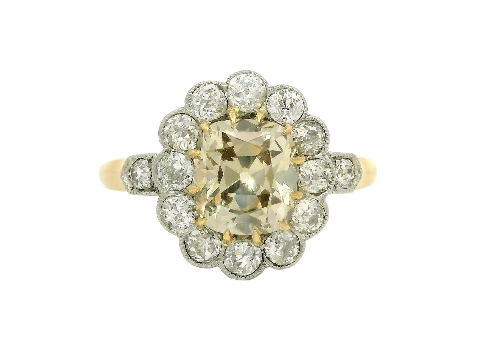 Antique Edwardian French 18k Gold Platinum 2.77ctw Fancy Diamond Ring