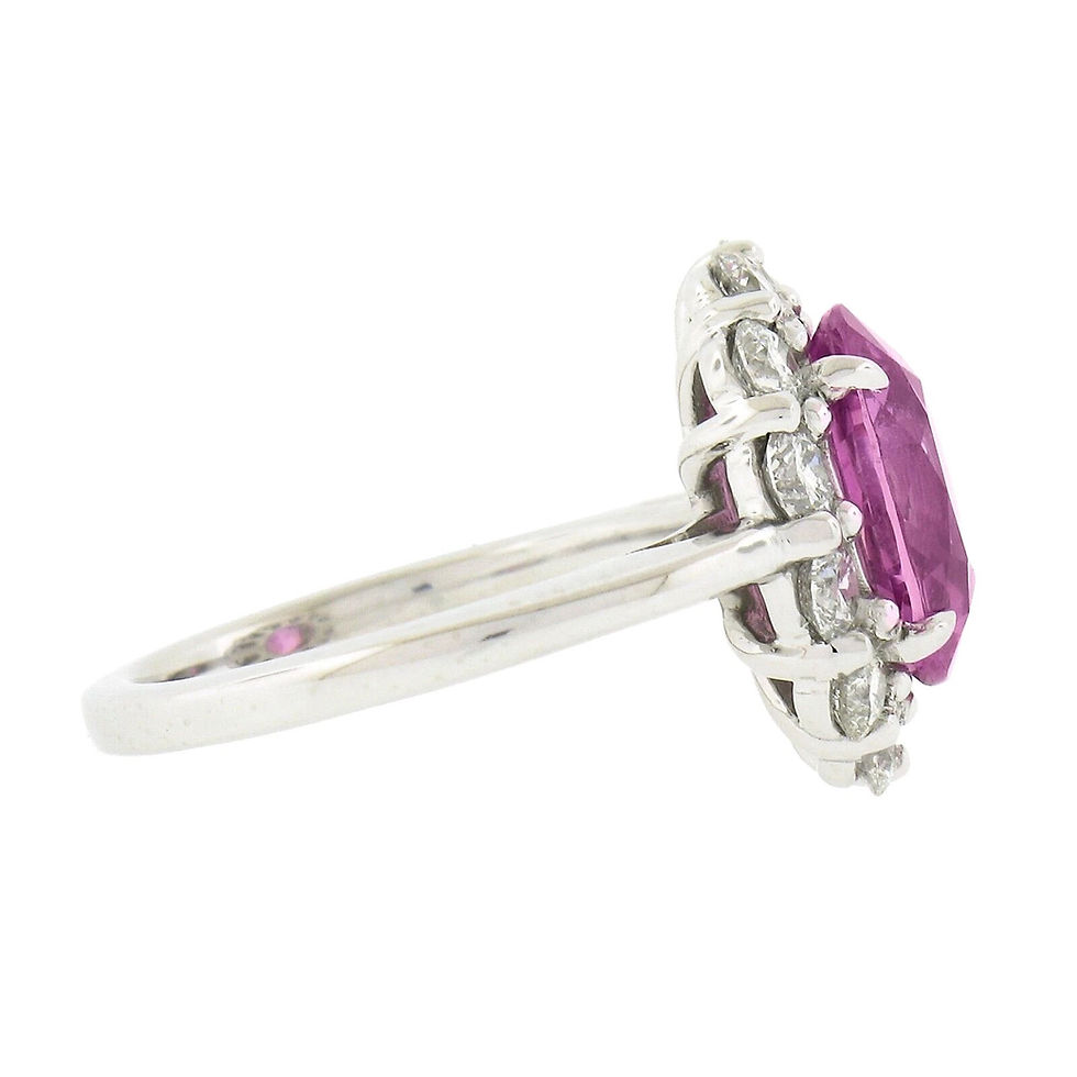 Thumbnail: Platinum 5.64ctw Oval Pink Sapphire & Diamond Halo Engagement Cocktail Ring