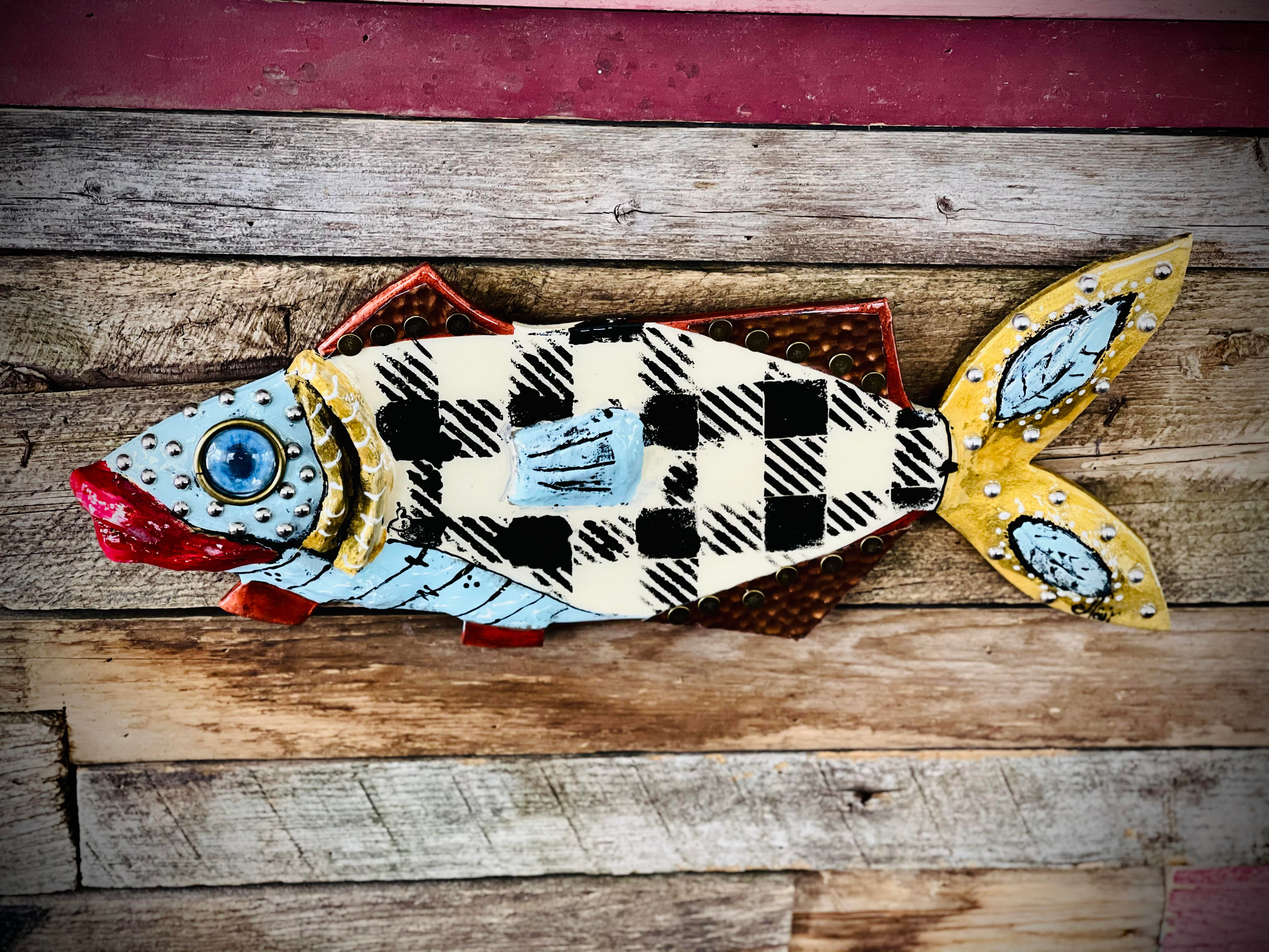 "Where the Buffalo Plaid Roams" 19" x 8" Wall Fish