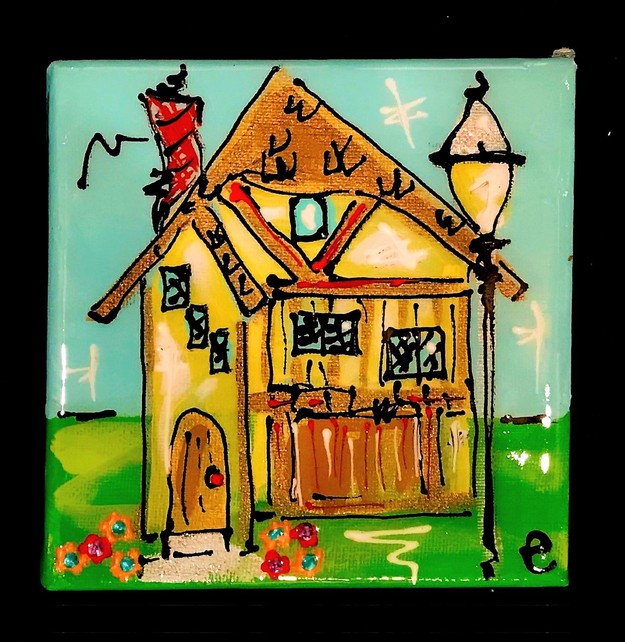 4"x4" "Applecore" Mushroom House Painting