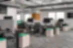 Modern office space with desks and computers