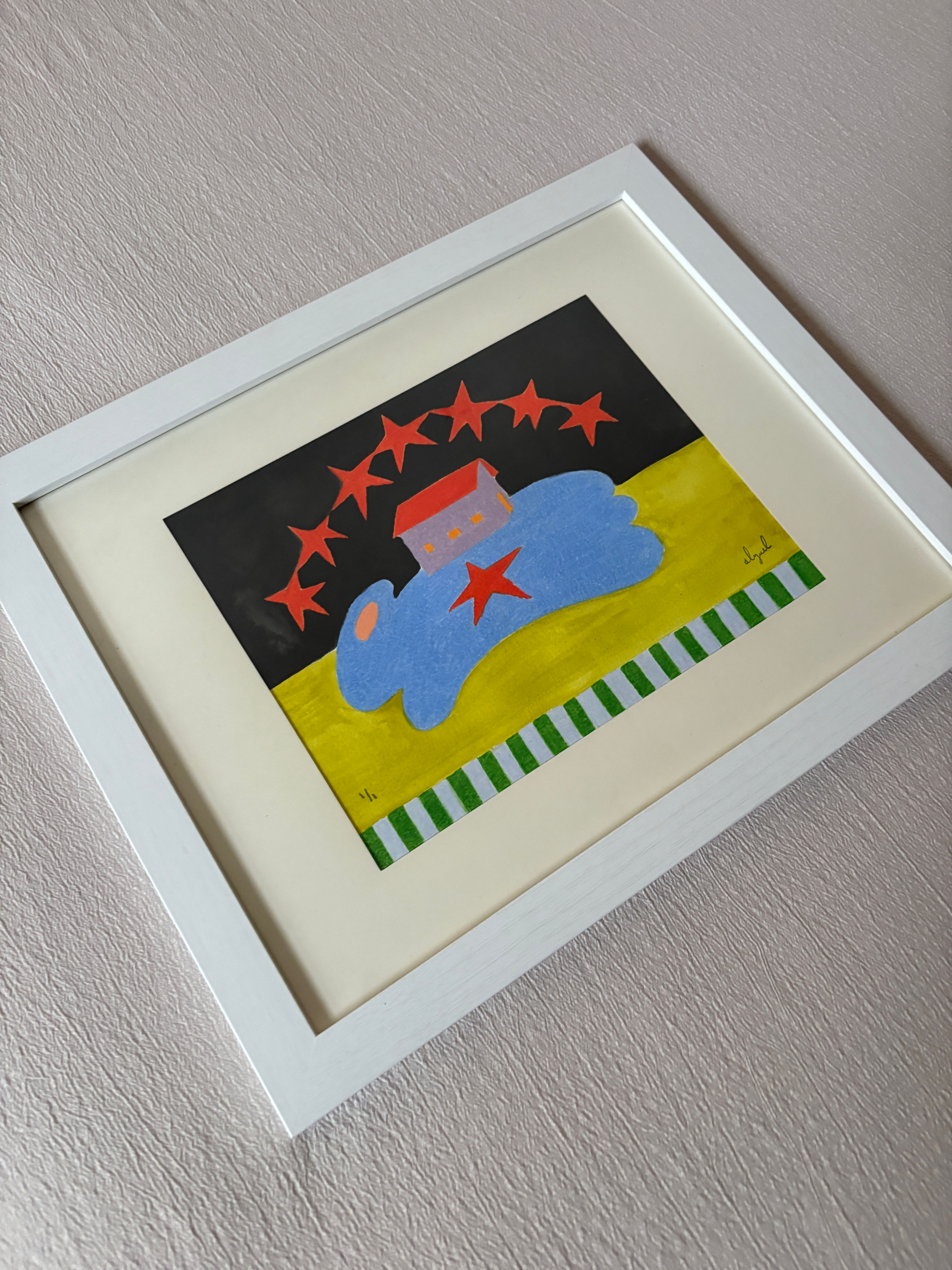 Home and Bunny Framed Original Artwork