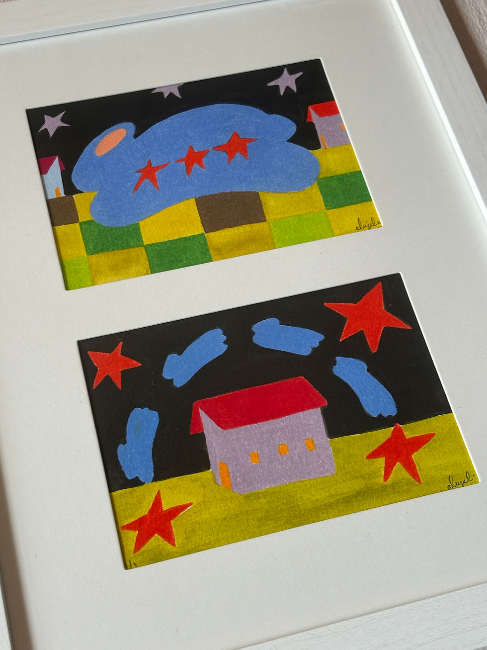 Thumbnail: Blessed Blue Bunnies Original Framed Artwork
