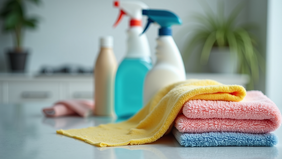 Close-up view of professional cleaning supplies arranged neatly