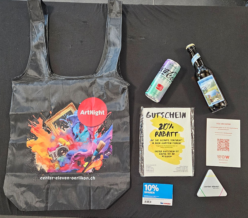 Das Goodiebag von der ArtNight im April 2024, welche im Center Eleven stat fand.