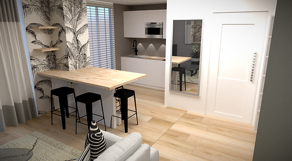 Après: une cuisine ouverte avec un ilot central