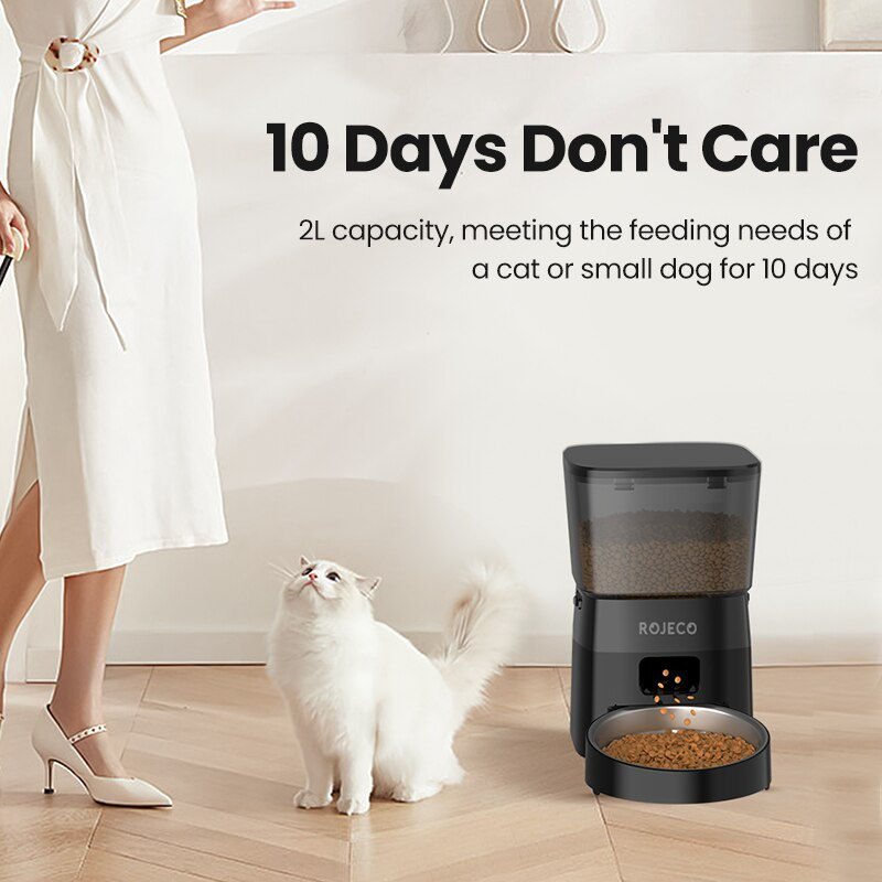 Thumbnail: ROJECO Automatic Pet Feeder Button Version Auto Cat Food Dispenser Accessories S