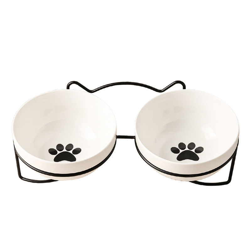 Thumbnail: 1-3pcs Creative Cervical Protection Pet Supplies Ceramic Double Cat Bowl Ceramic