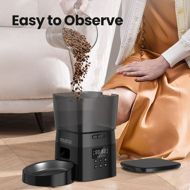 Thumbnail: ROJECO Automatic Pet Feeder Button Version Auto Cat Food Dispenser Accessories S