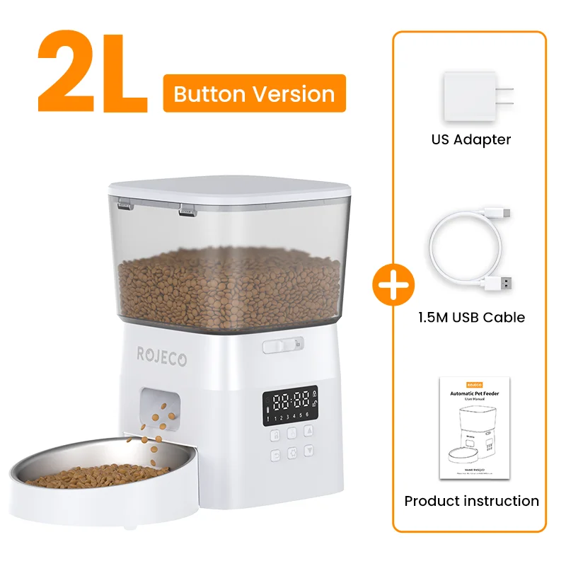 Thumbnail: ROJECO Automatic Pet Feeder Button Version Auto Cat Food Dispenser Accessories S
