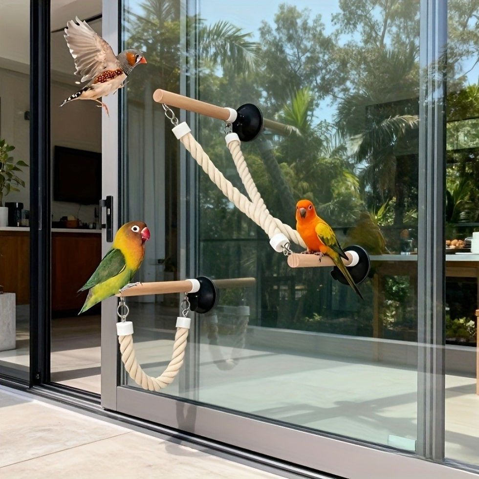 Thumbnail: Suction Cup Parrot Climbing Perch Bite Resistant Non-slip Bird Swing Toy Hanging