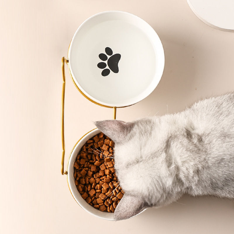 Thumbnail: 1-3pcs Creative Cervical Protection Pet Supplies Ceramic Double Cat Bowl Ceramic