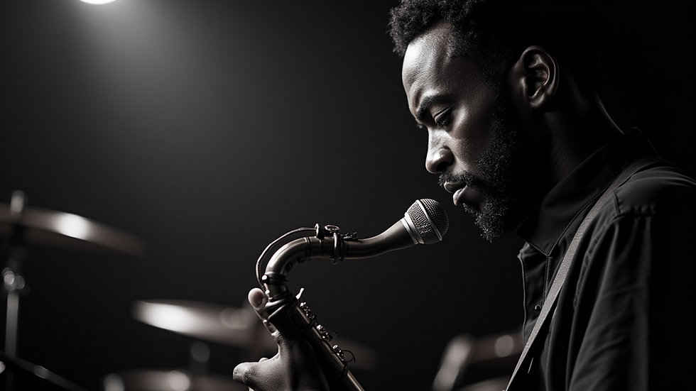 Vue en plongée d'un artiste afro en train de jouer de la musique sur scène