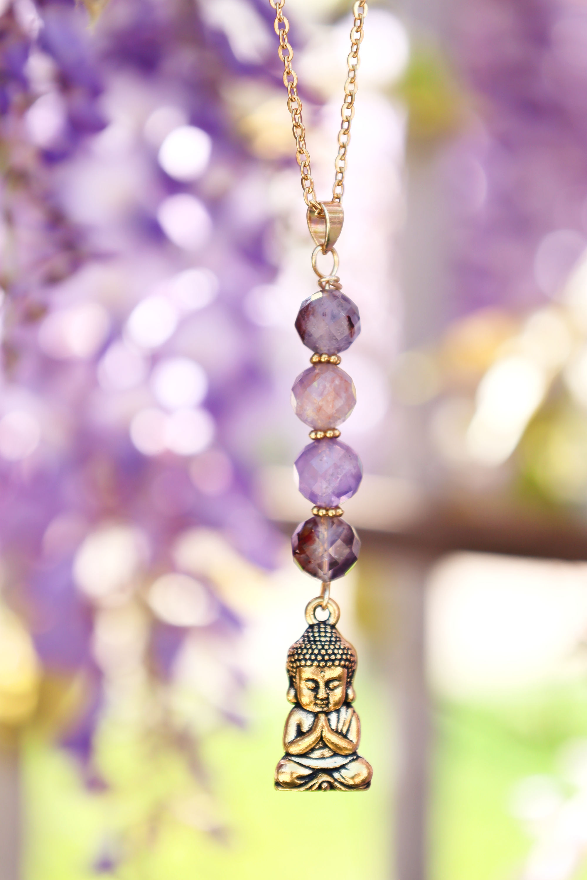 Sautoir en Améthyste sur Goethite et Bouddha