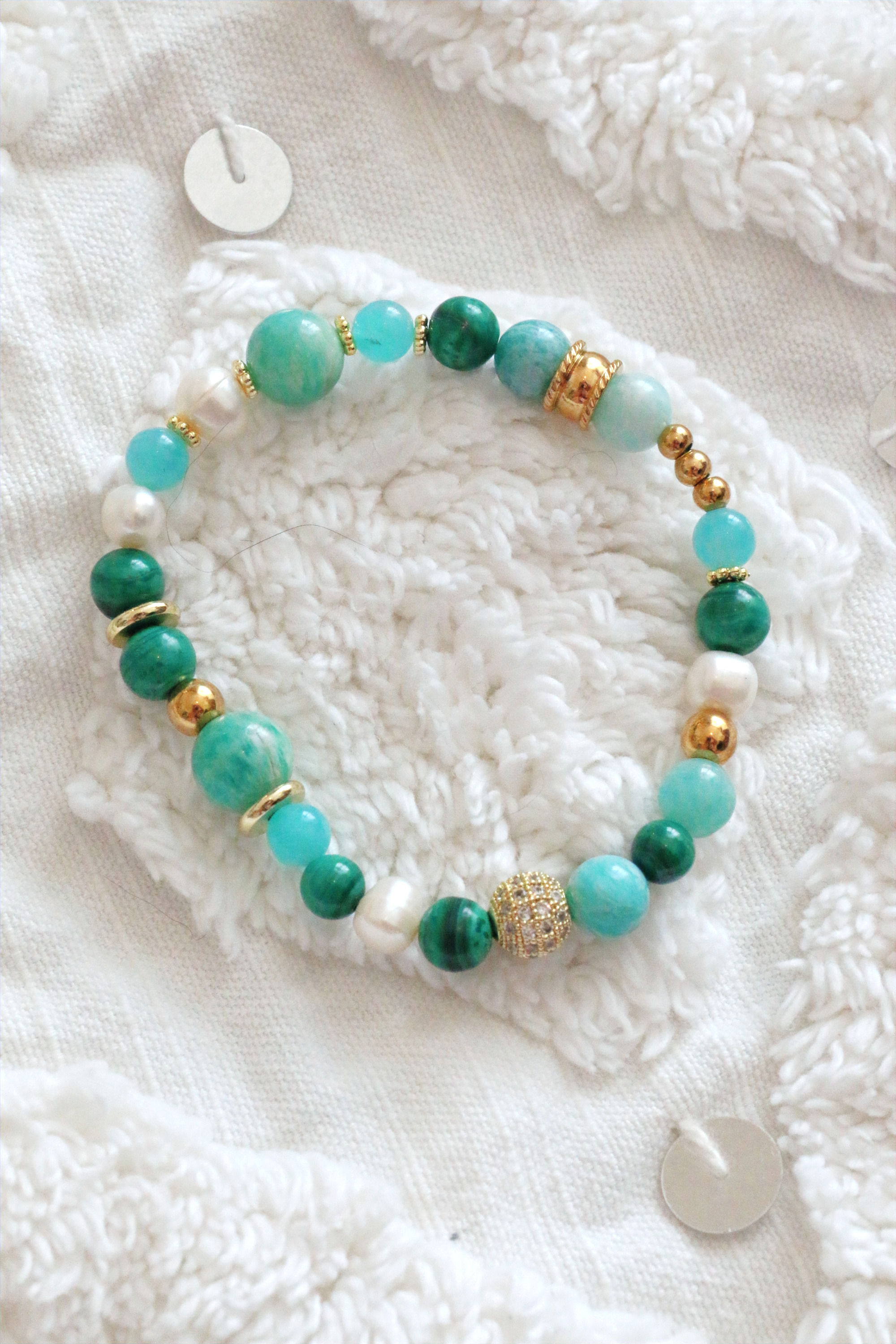 Perle d'eau douce, Malachite & Amazonite