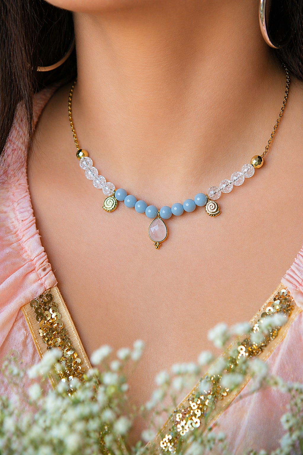 Angélite & Cristal de Roche