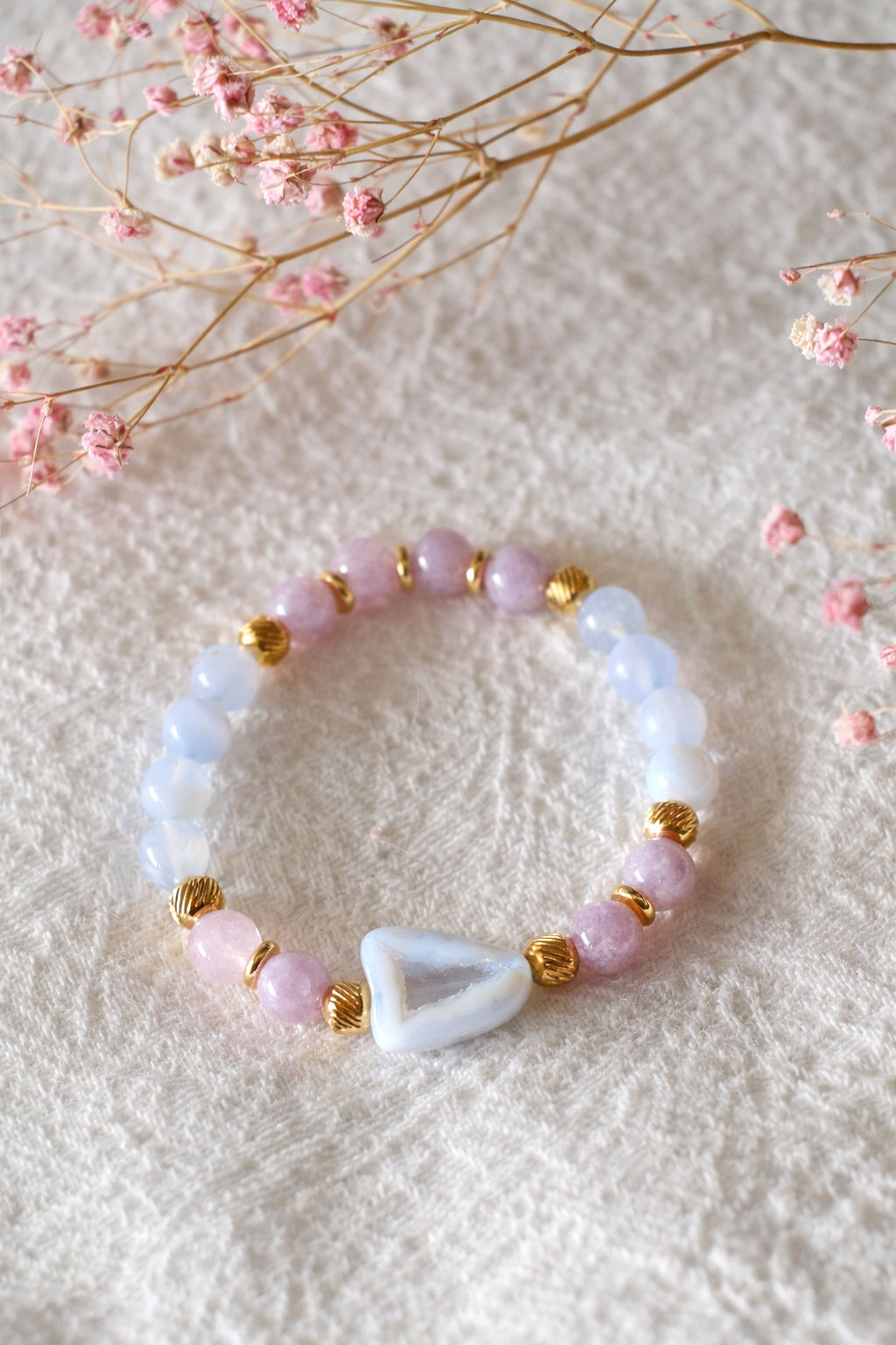 Calcédoine & Angélite Rose