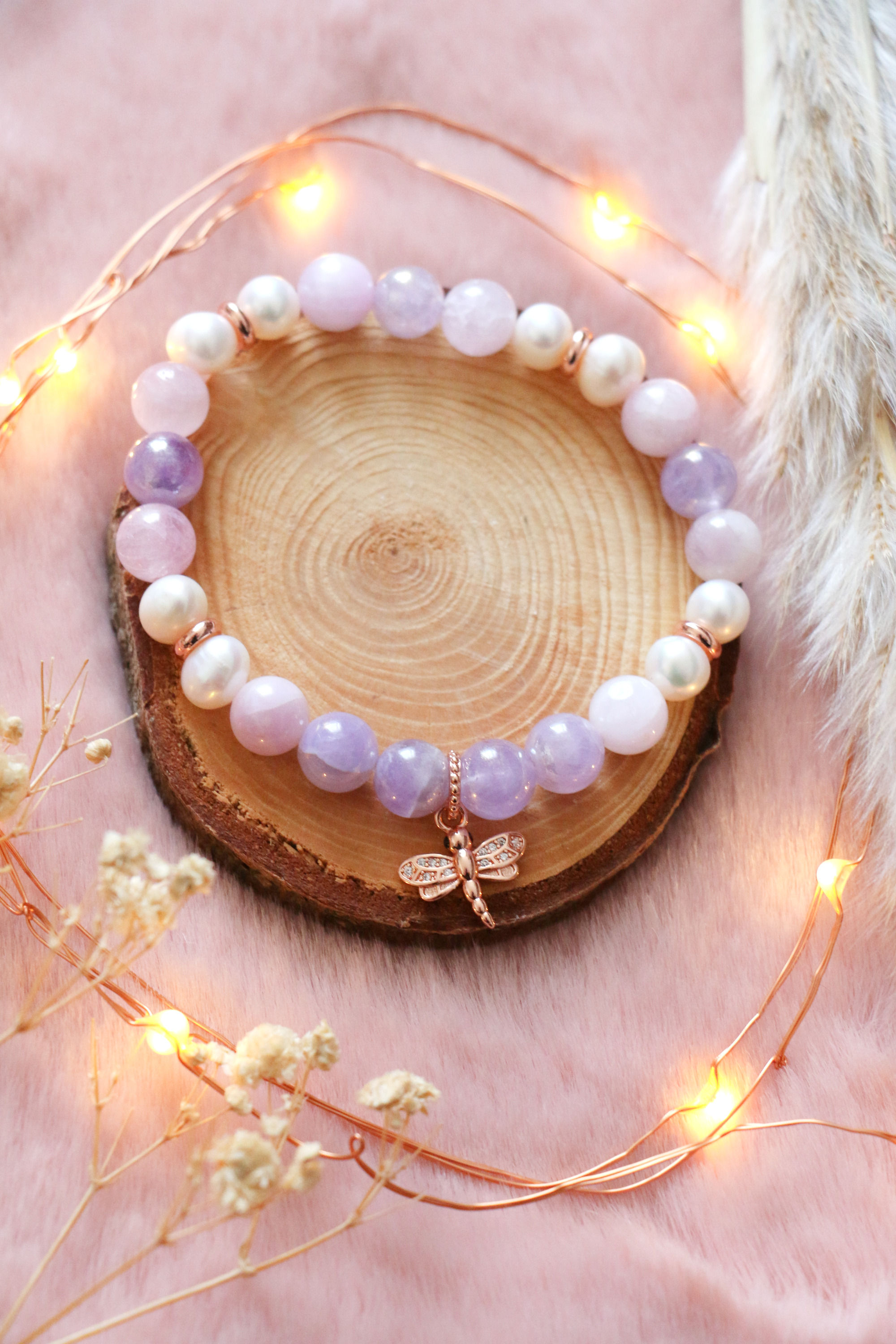 Aqua Aura, Perle d'eau douce & Kunzite rose