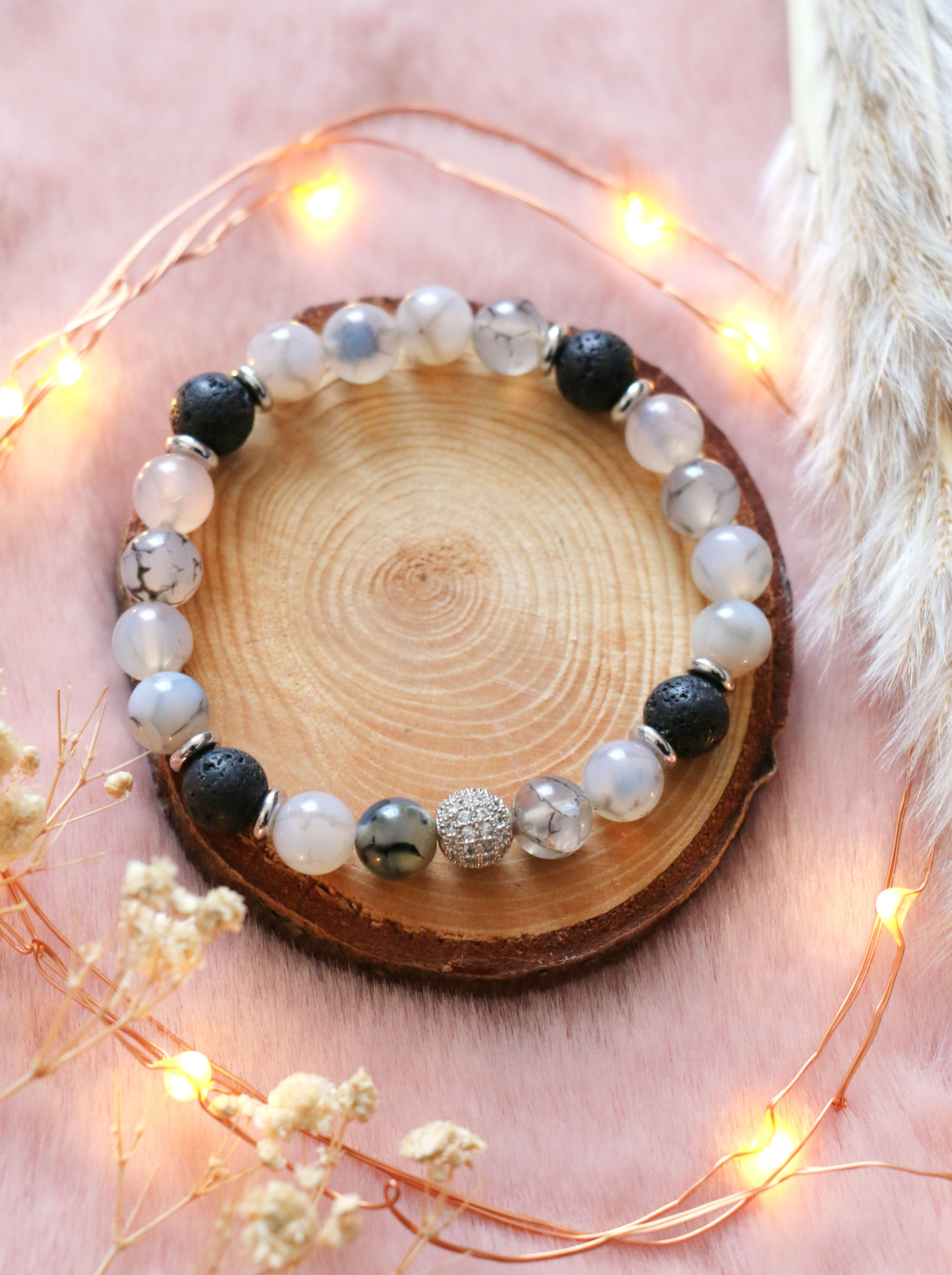 Agate veine de dragon & Pierre de Lave