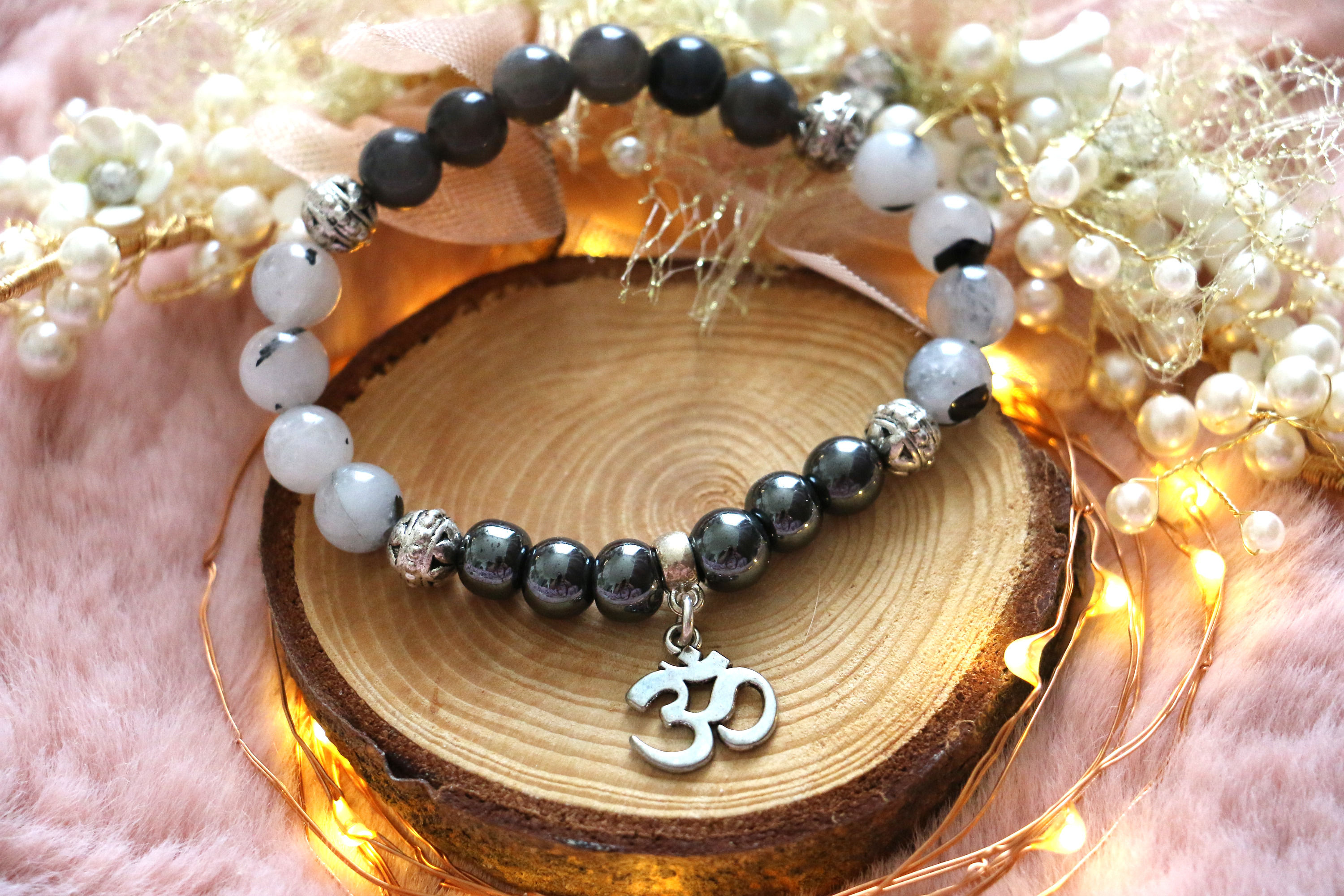 Obsdienne Oeil céleste argenté, Quartz Tourmaline & Hématite