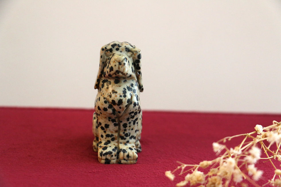 Miniature : Chien -  Quartz rose, Jaspe Dalmatien, Lapis-Lazuli