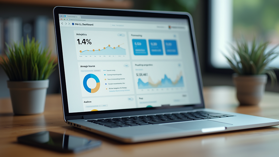 Close-up view of a laptop screen showing an LMS dashboard with analytics and course progress