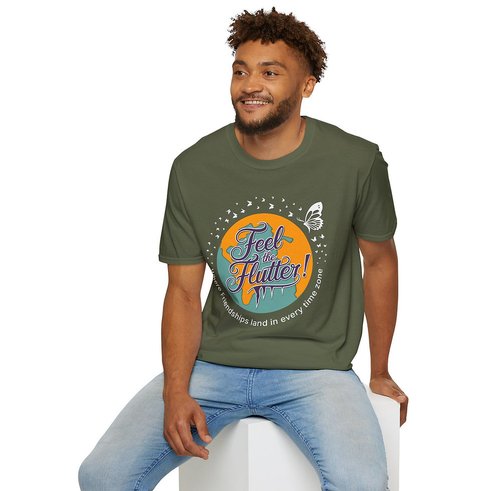 Thumbnail: Adult Flutter Friends Unisex T-Shirt - Feel the Friendship in Every Time Zone