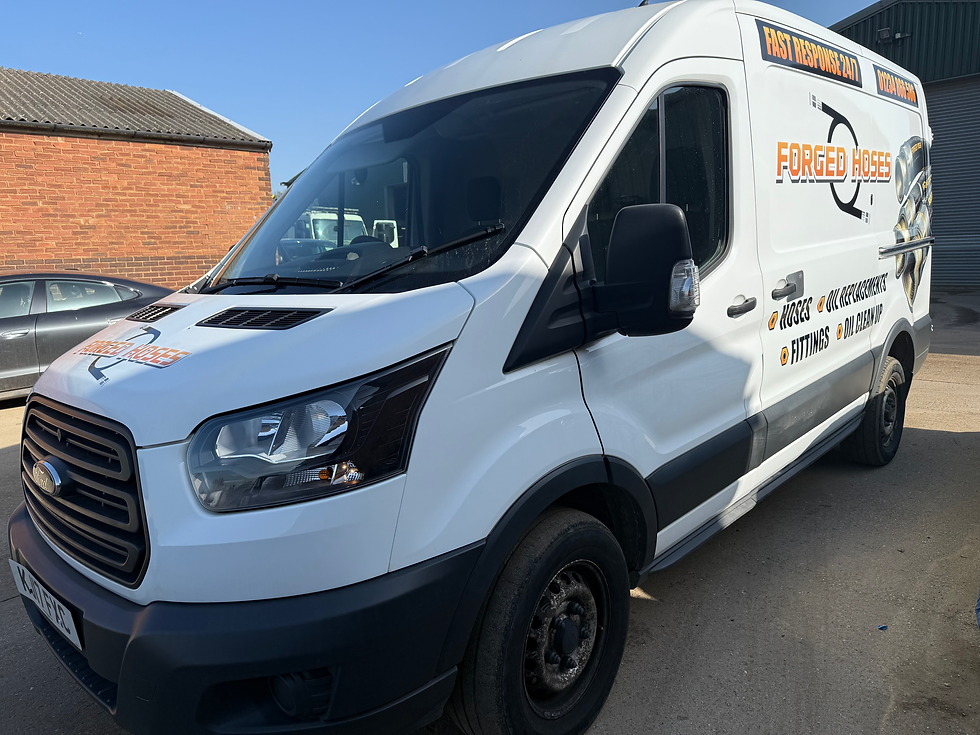 Forged Hoses mobile hydraulic engineer manufacturing and fitting a replacement hydraulic hose to heavy machinery in Ashby-de-la-Zouch, Leicestershire.