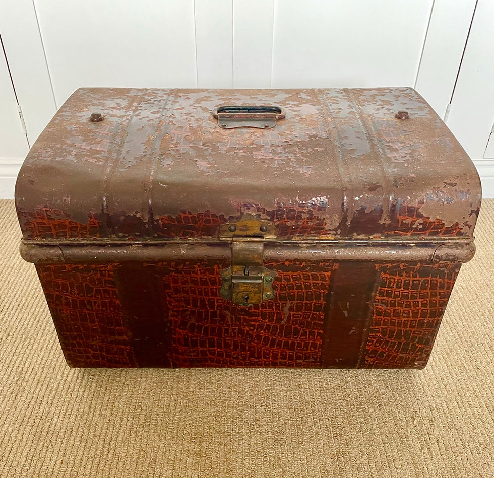 Thumbnail: Small Antique Metal Travel Trunk