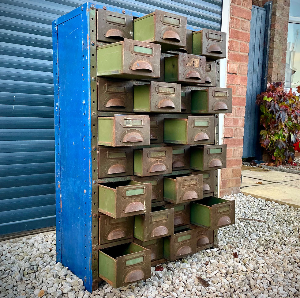 Thumbnail: Bank of Industrial Metal Drawers with Cup Handles