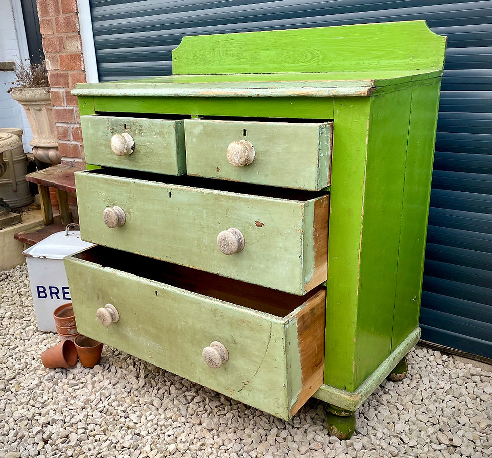 Thumbnail: Original Green Painted Antique Pine Chest of Drawers