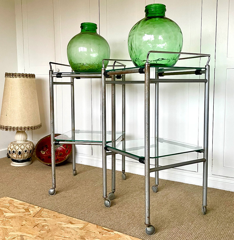 Thumbnail: Vintage Industrial Glass & Metal Medical Trolleys - £55 each