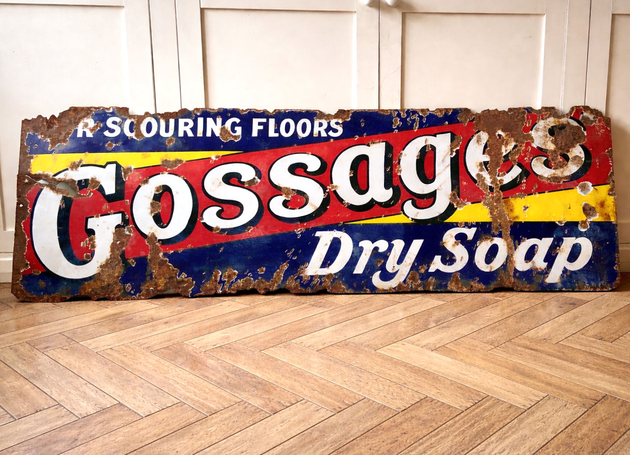 Large Vintage Enamel Sign - Gossages Dry Soap