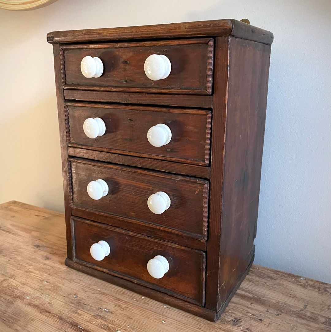 Miniature Antique Pine Apprentice Piece Set of Drawers