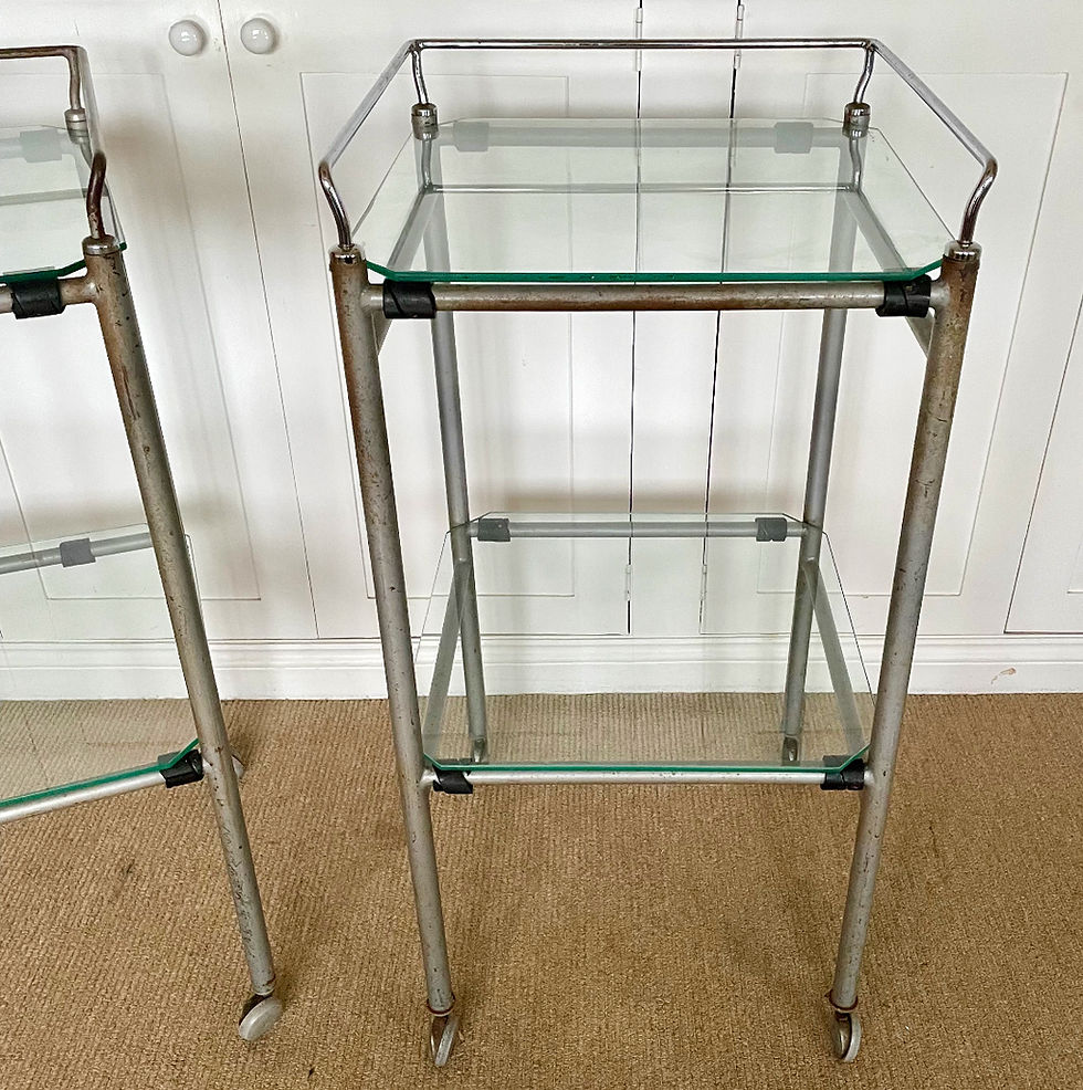 Thumbnail: Vintage Industrial Glass & Metal Medical Trolleys - £55 each