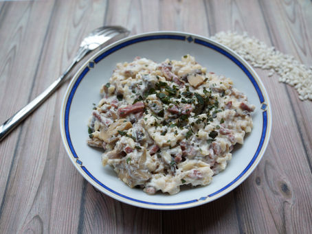 Risotto crémeux bacon, ricotta et champignons