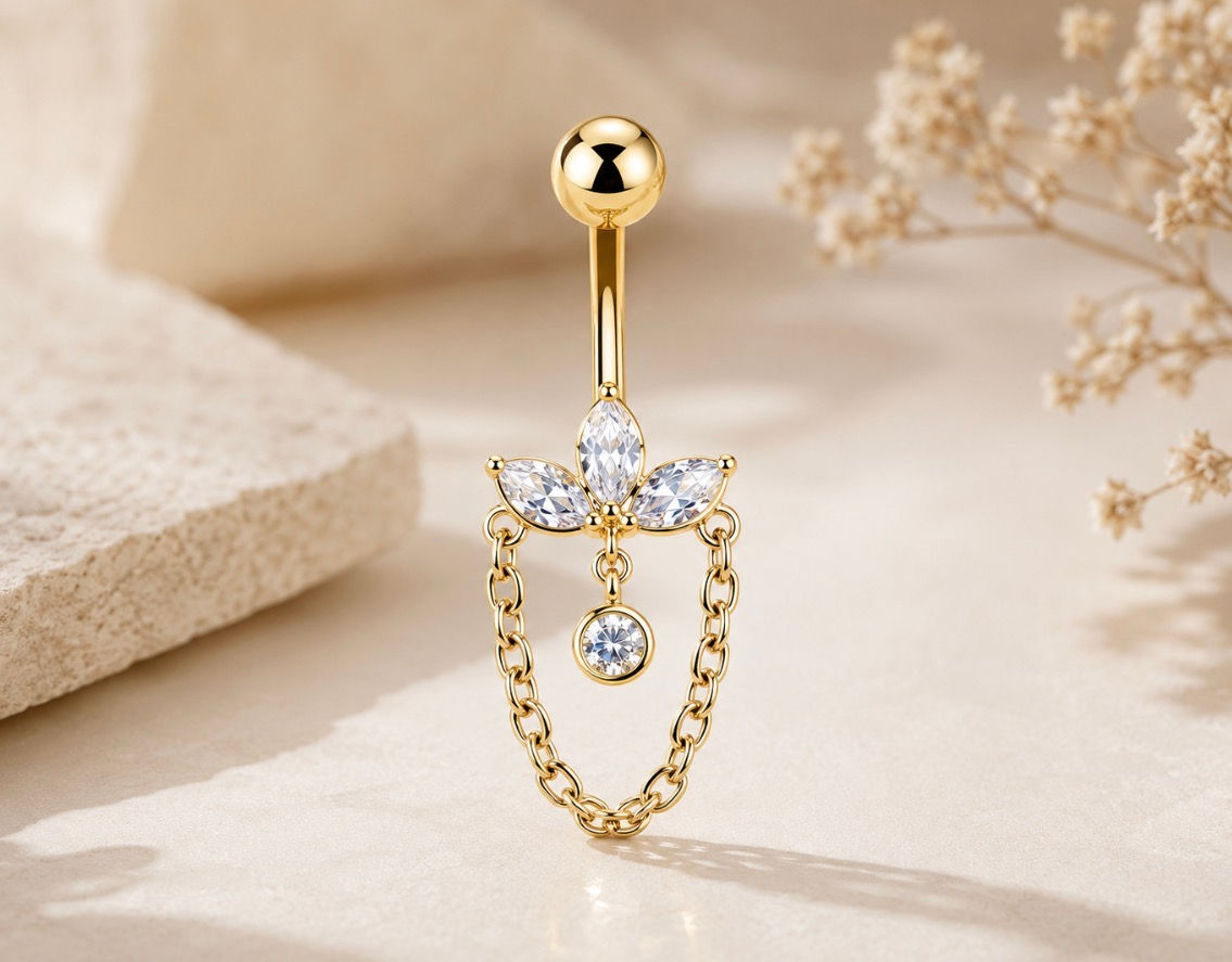 Belly Button Crystal Barbell - Gold Titanium (n31)