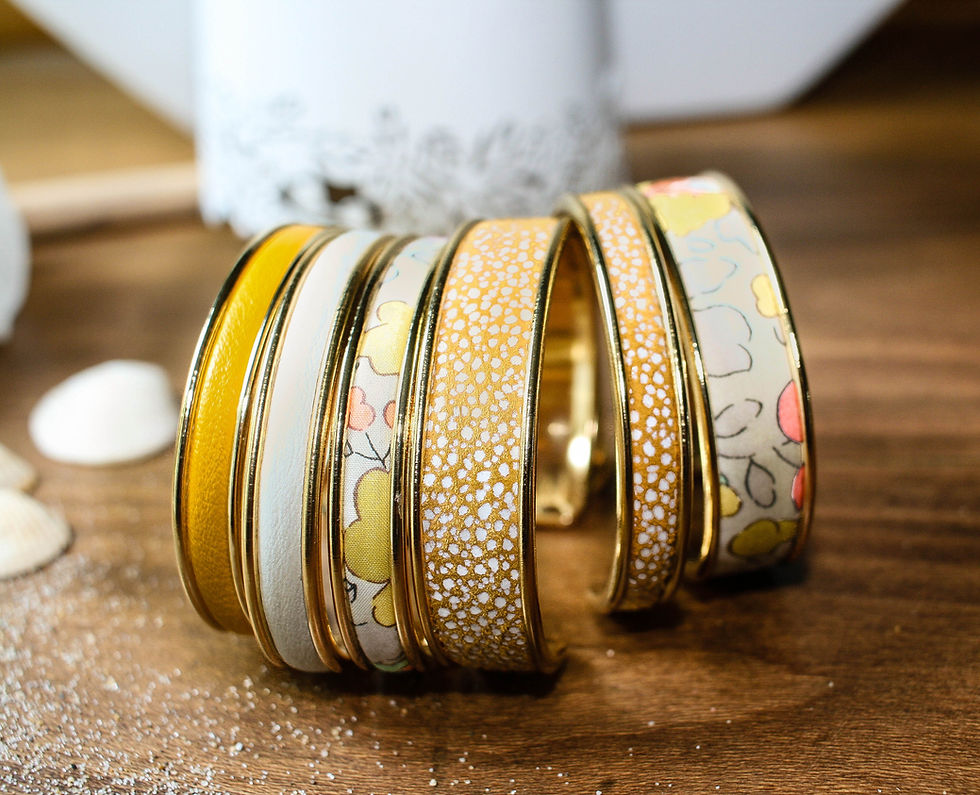 Miniature : "Quatuor" Jonc cuir texturé bouton d'or