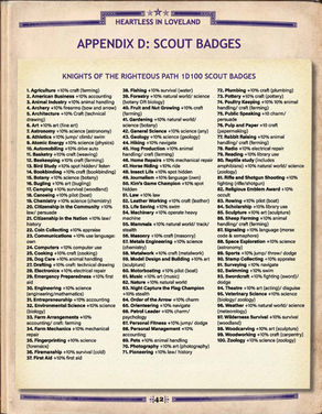 Scout Badge 1D100 Table - Heartless in Loveland Resource